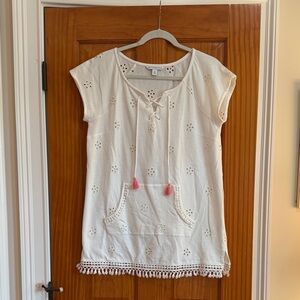 Southern Tide White Eyelet coverup  with Pink tassels